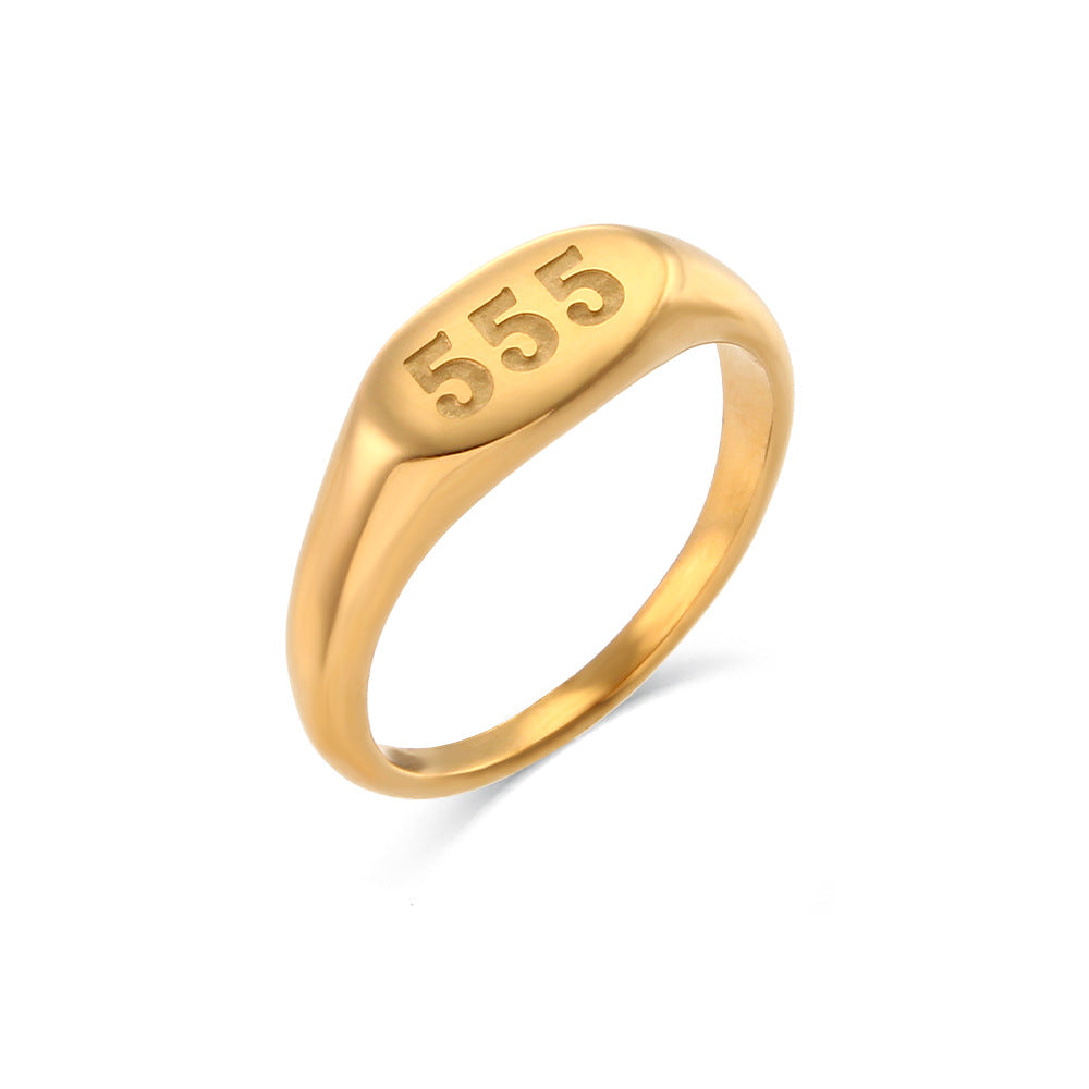 Wholesale Stainless steel  plated oval number 333 gold ring for women